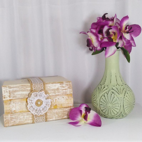 Distressed Light Green Glass Decanter Flower Vase